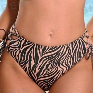NWOT Lushore Zebra Striped Tie Side Hipster Bikini Bottoms, L(8-10), Black & Tan
